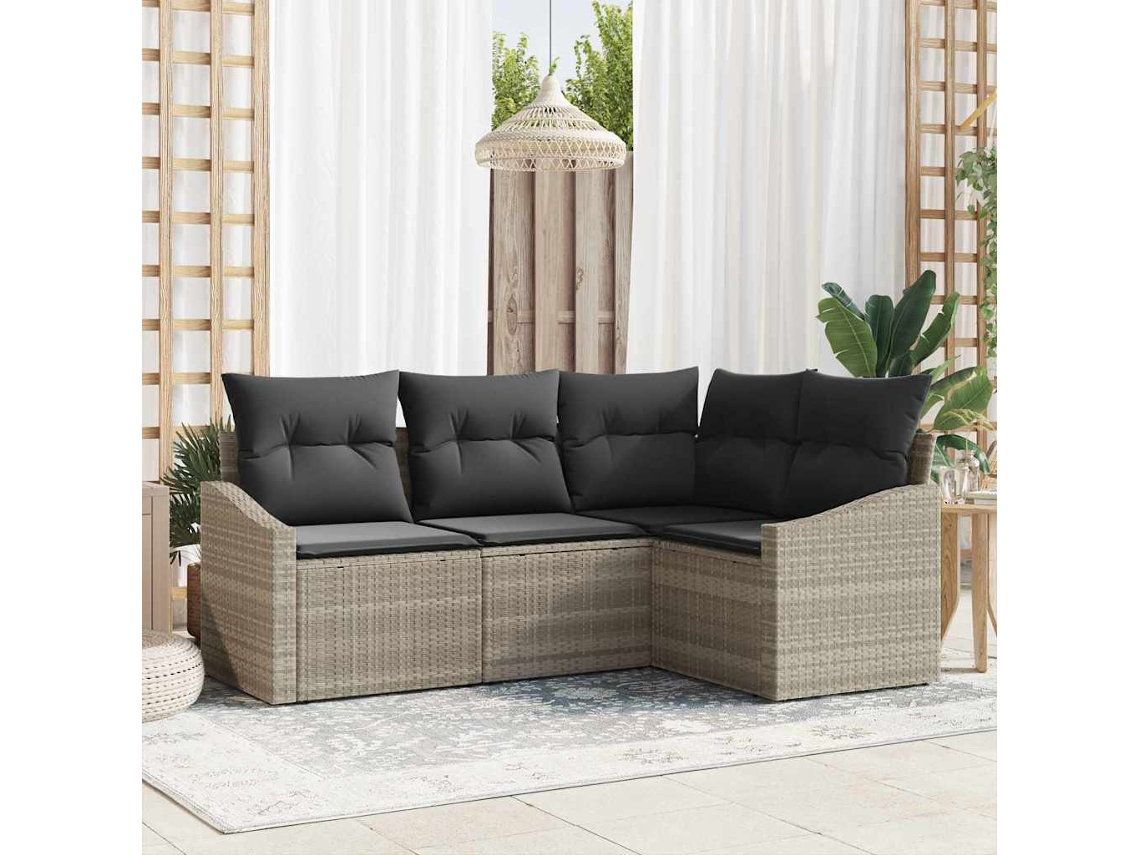 Vidaxl Conjunto De Sofá De Jardim 4 Unid. Cinzento-claro Vime Pe