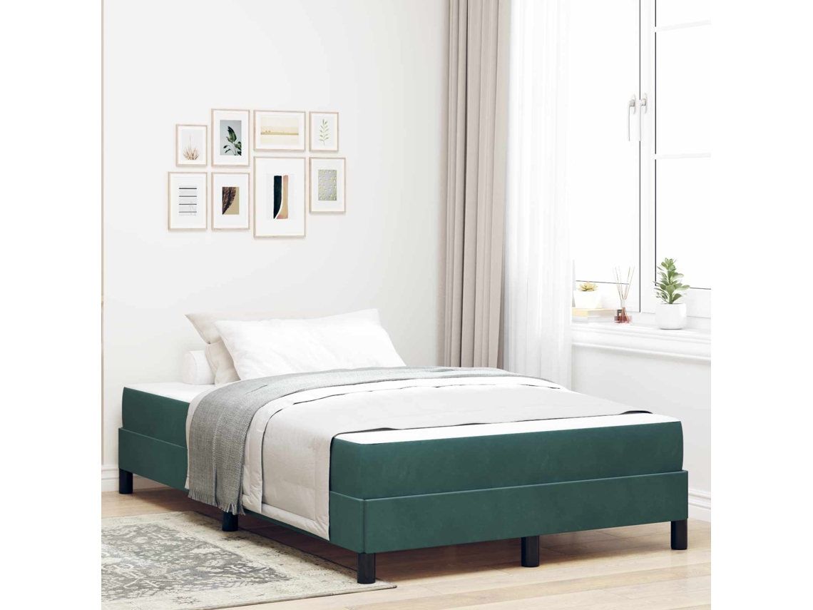 Vidaxl Cama Box Com Colchão Verde Escuro 120 X 190 Cm Tecido