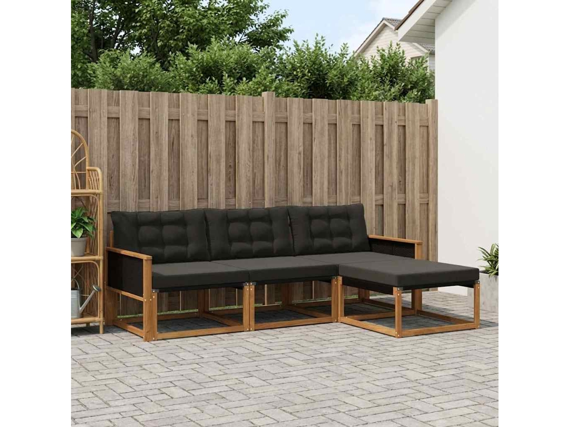 Vidaxl Conjunto De Sofás Para Exterior 4 Pcs Natural E Preto