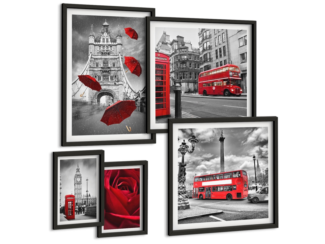 Conjunto De Pinturas Londres Motivos Acentos Vermelhos Espelharte (5 Peças)
