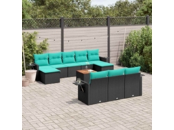 Vidaxl Conjunto De Sofá De Jardim Com 11 Peças E Almofadas Em Rattan Sintético Preto