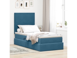 Vidaxl Cama De Armazenamento Led Com Colchão Azul Escuro 90 X 190 Cm