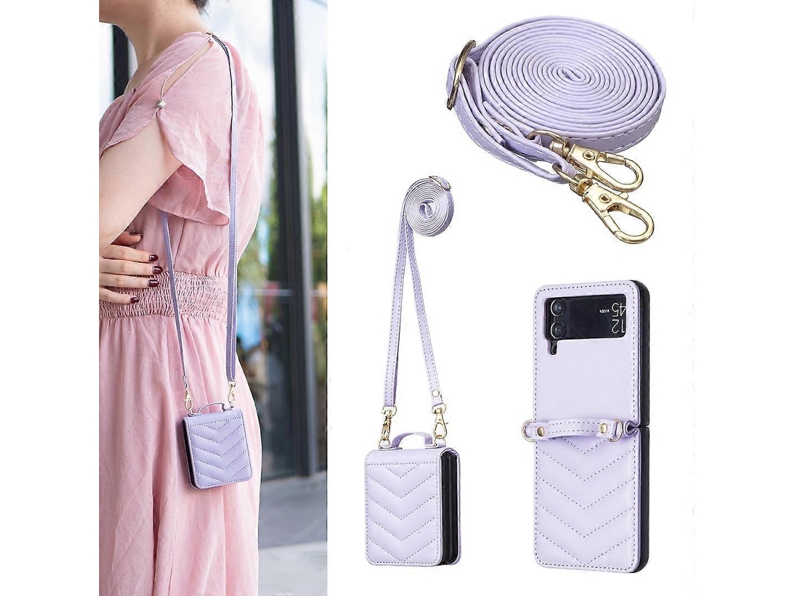 Capa De Couro Para Celular Com Cordão Transversal Em Formato De Onda