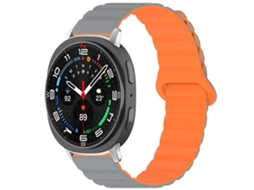 Bracelete para Samsung Galaxy Watch 8 / 8 Classic Silicone Brilhante Magnético Loop Cinza Laranja XIAOMOYU