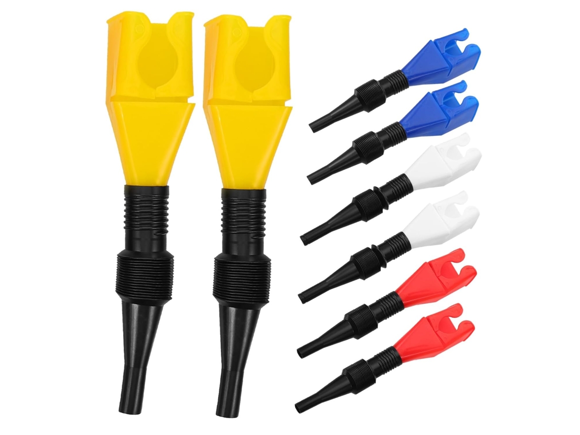 Conjunto De 8 Funis Flexíveis Para Gasolina Em Plástico Resistente, Multicoloridos
