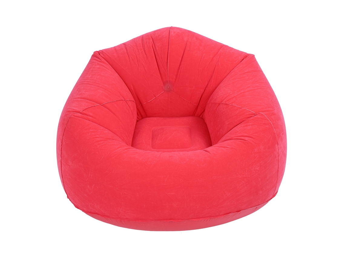 Poltrona Inflável Flocada PVC Portátil Plegável para Sala Quarto Viagem Vermelha