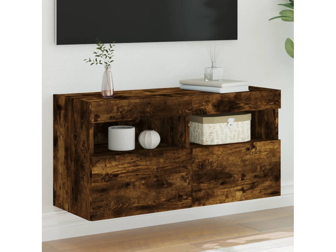 Vidaxl Móvel de Parede P/ Tv C/ Luzes Led 80x30x40 Cm Carvalho Fumado