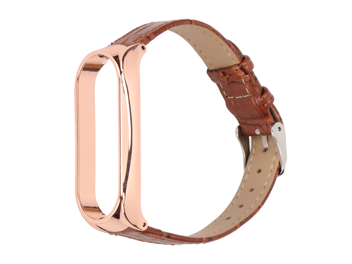 Aetheria cintas de Reloj de Cuero Quick Release com Padrão de Bambu para Xiaomi Mi Band 6 5 Nfc Marrom Dourado