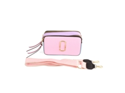 Bolsa feminina retrô em couro PU, estilo câmera, com grande capacidade, design simples e moderno, estampa de letras, rosa, ideal para o dia a dia.