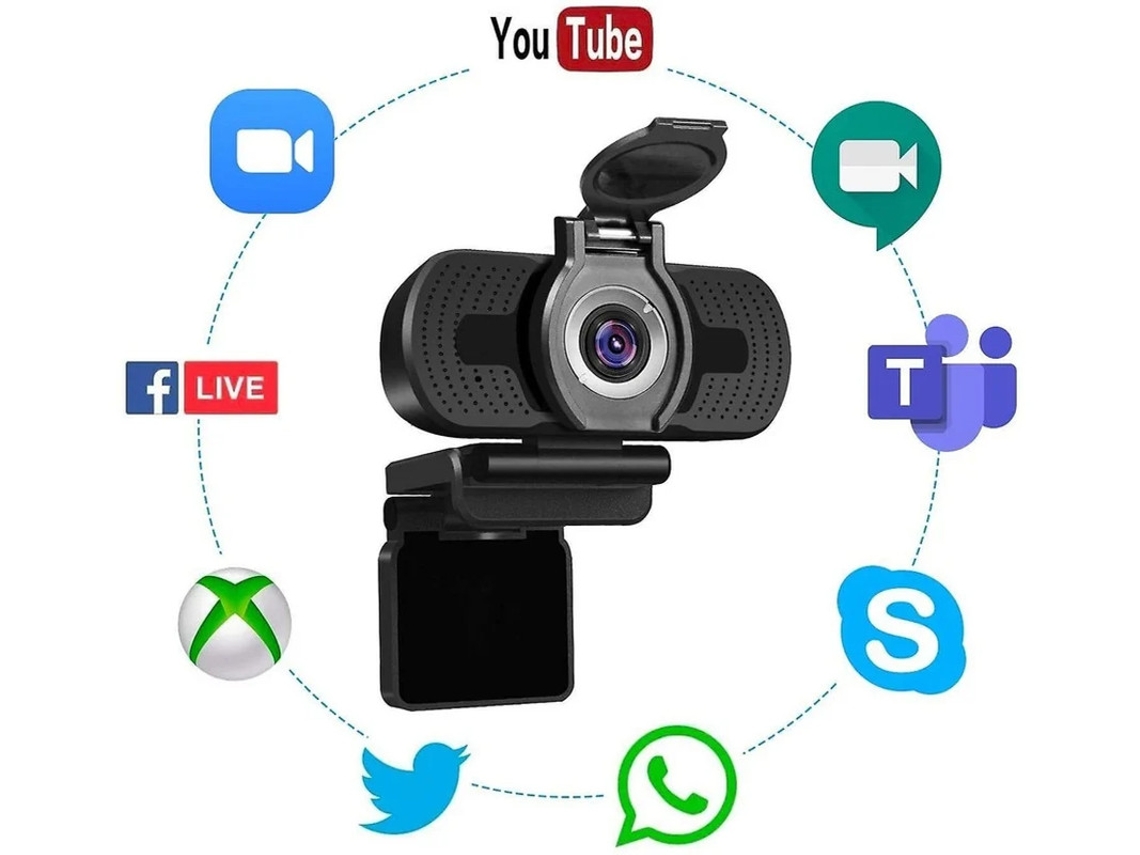 Webcam Full HD 1080p com capa, webcam USB com microfone integrado, mini plug and play para laptop de mesa. Bestvite