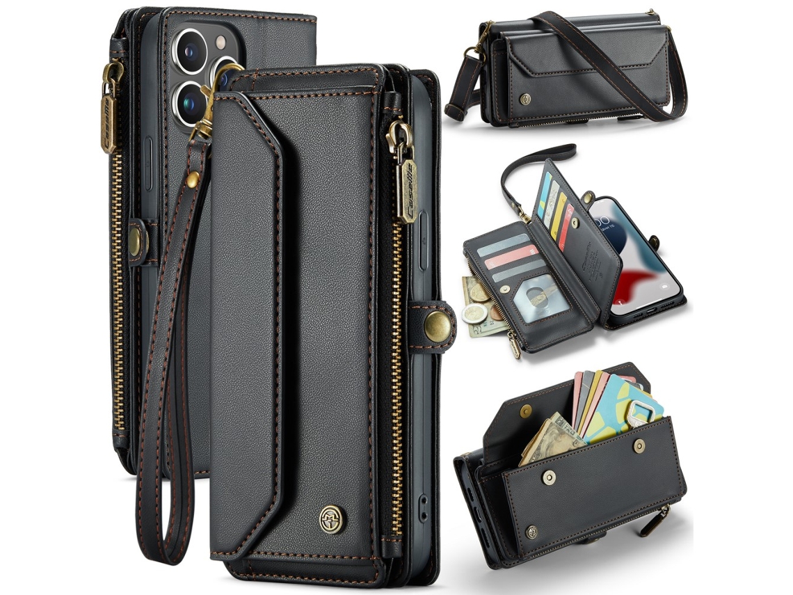 Capa Para Iphone 13 Pro Max Caseme Pele Sintética Com Porta-cartões Preto