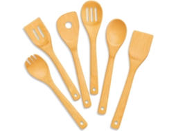 Conjunto 6 Utensílios Cozinha - Espátula - Colher - Utensílios Madeira - 30*6 Cm - Cor Madeira Natural