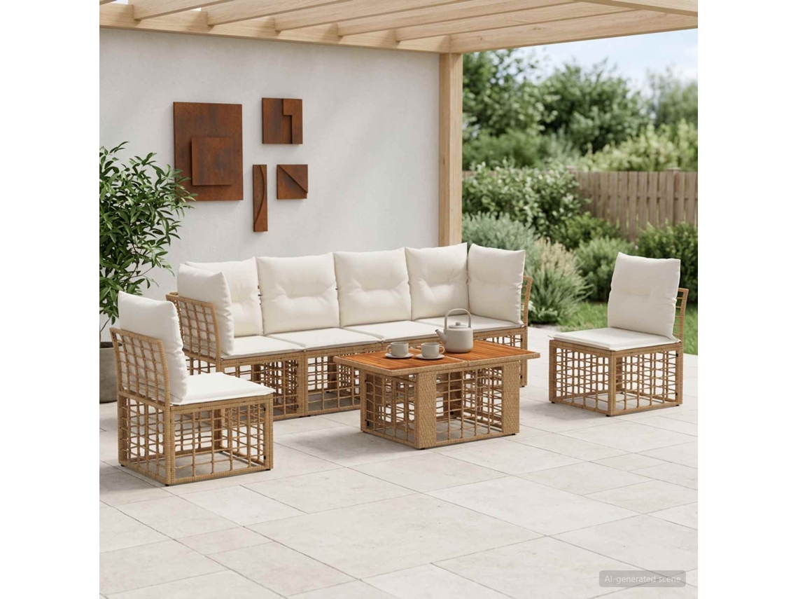 Vidaxl Conjunto De Sofá De Jardim 7 Unid. Natural E Branco Creme