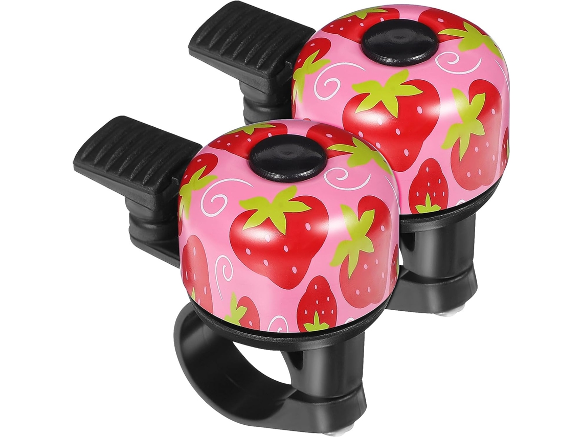 Conjunto 2 Campainhas Bicicleta Morango - Campainha Infantil Bicicleta - Acessório Bicicleta - Plástico - Rosa