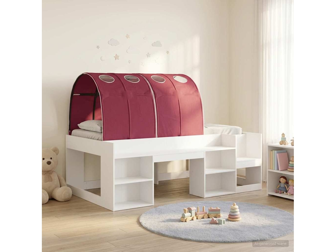 Vidaxl Estrutura De Cama Com Túnel 3 Unid. Branco E Vermelho