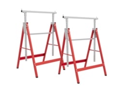 Conjunto De 2 Cavaletes Telescópicos Dobráveis Com Altura Ajustável Cavaletes De Serra De Aço 68x58x80-130 Cm Vermelho