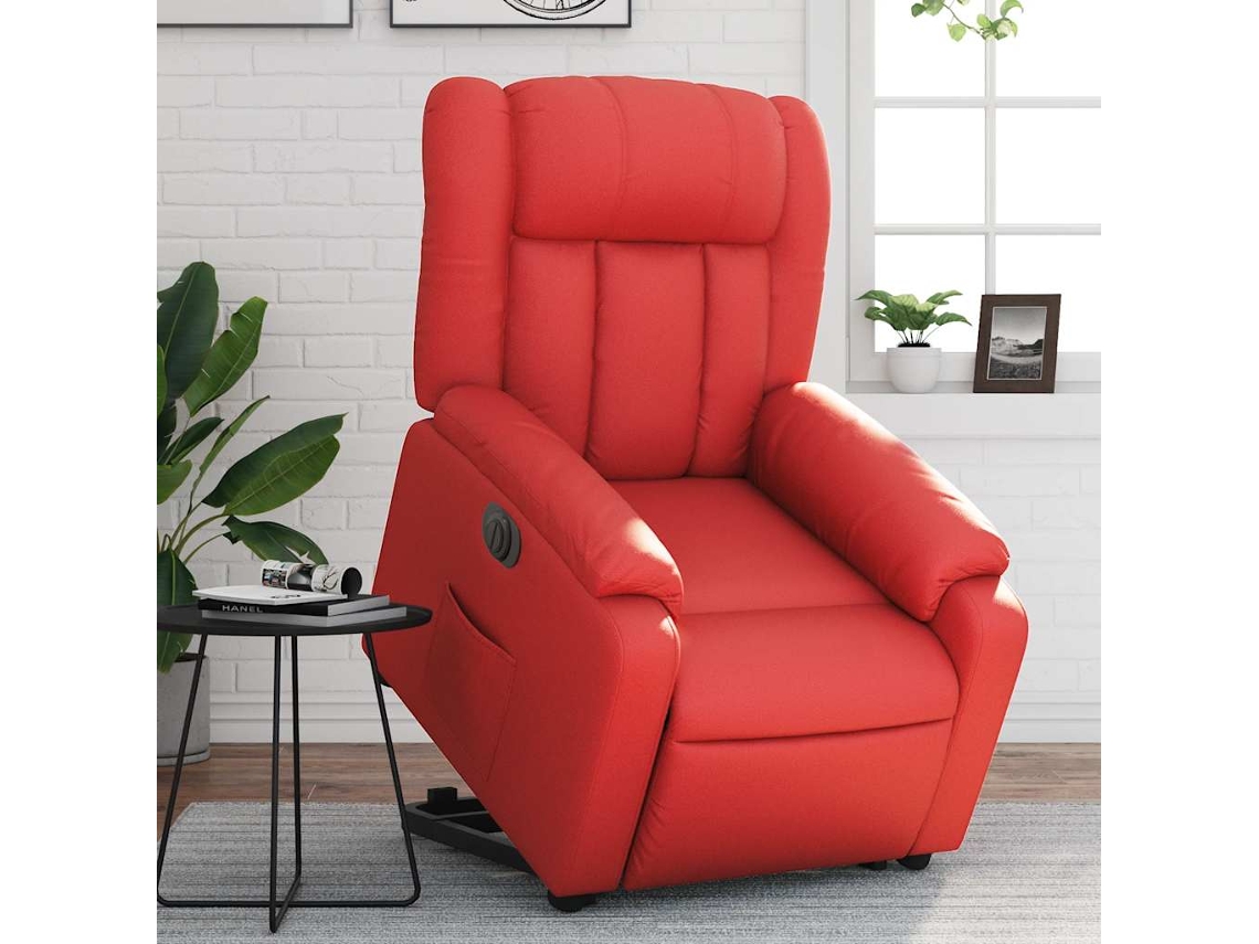 Vidaxl Poltrona Reclinável Elevatória Elétrica Couro Artif. Vermelho
