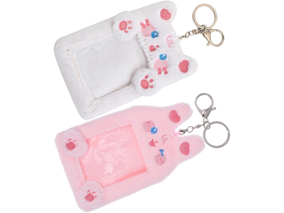 Chaveiro De Pelúcia Kawaii, Porta-cartões De Pelúcia Com Fotos, Porta-cartões De Metal Seguro, 2 Unidades