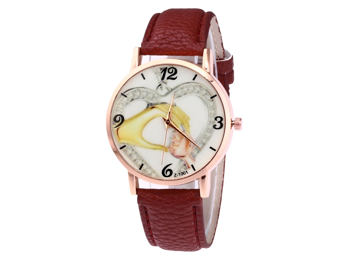 Relógio de pulso feminino analógico de quartzo com pulseira de PU para namorada/estudante (marrom escuro)