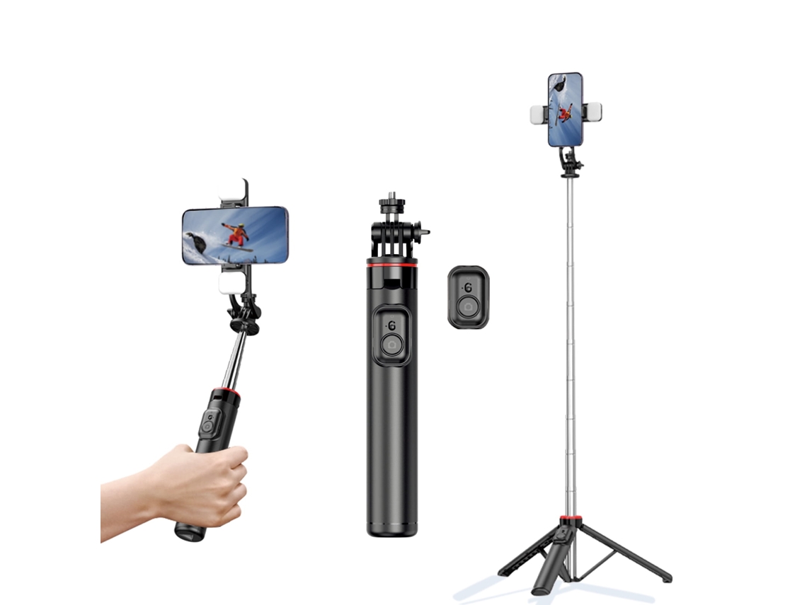 Selfie Stick Tripé Telescópico Portátil Bastão Selfie Controle Remoto Sem Fio Luz VENISYMLIS