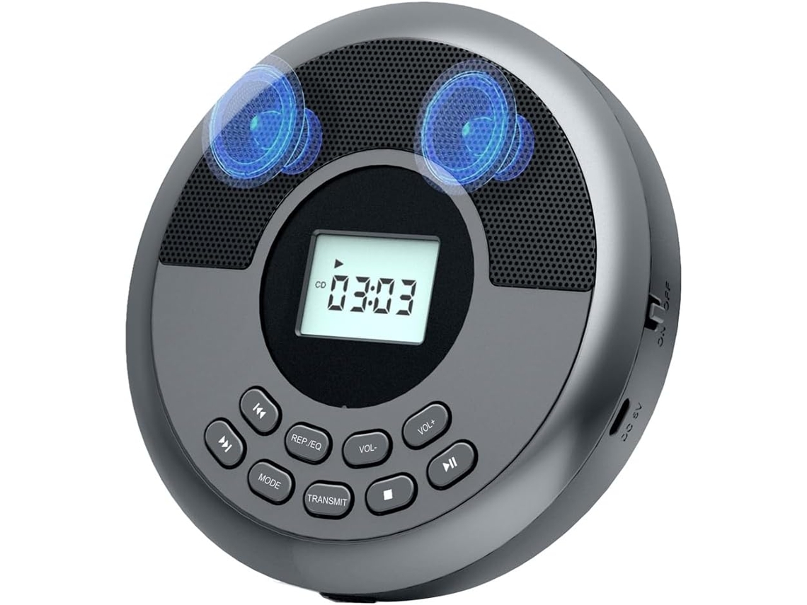 Leitor de Cd Discman Portátil Recarregável Via Bluetooth com Dois Alto falantes e SFUSHOS