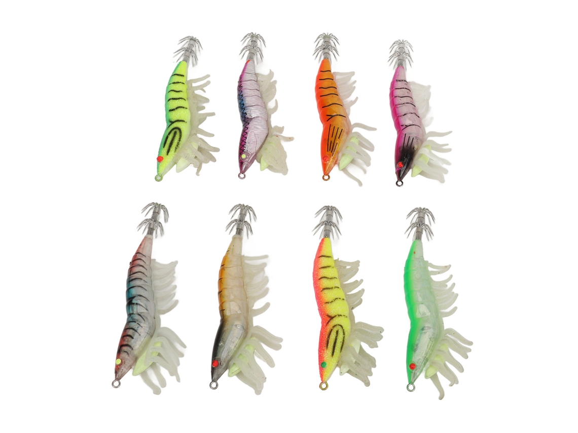 Conjunto de 8 Iscas Luminosas de Silicone para Lula e Polvo Danu26
