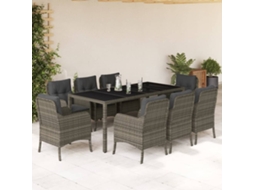 Vidaxl 9 Pcs Conjunto De Jantar P/ Jardim C/ Almofadões Vime Pe Cinza