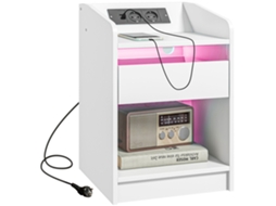 Mesa Cabeceira Led Gaveta Usb Branco