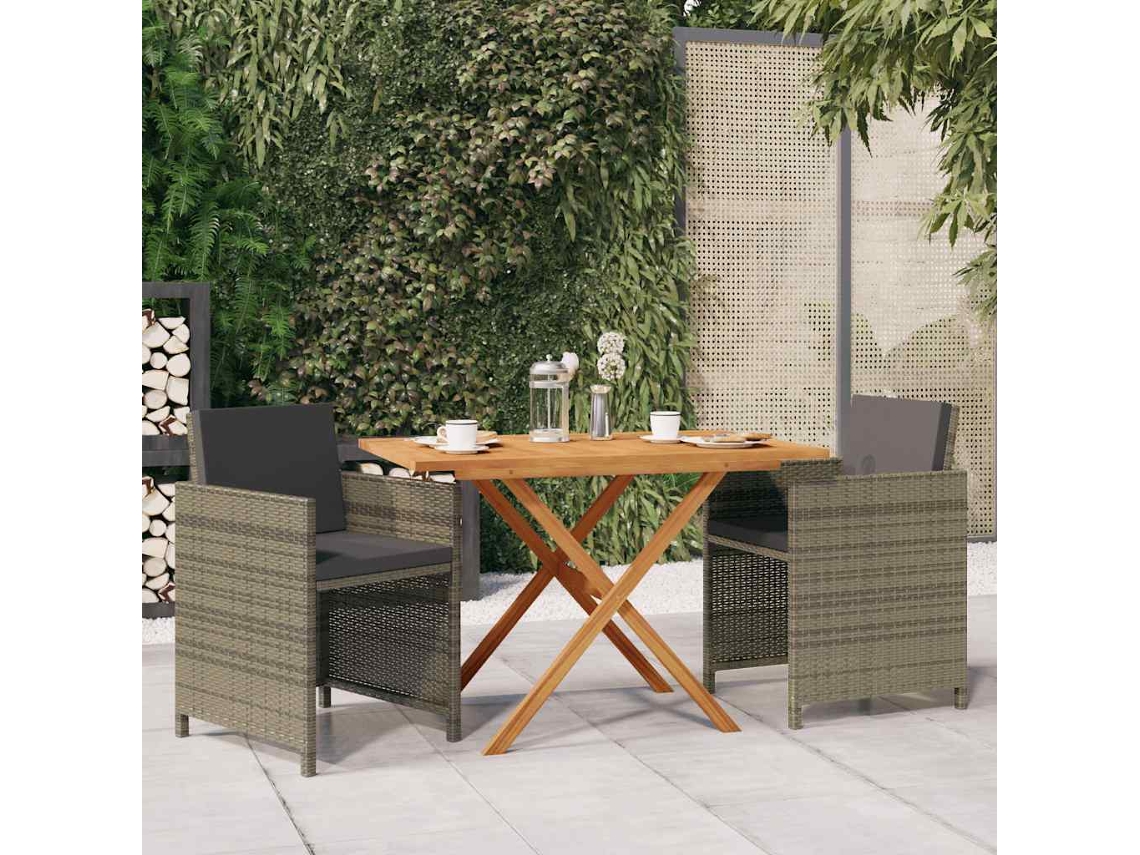 Vidaxl 3 Pcs Conjunto De Jantar Para Jardim Com Almofadões Cinzento