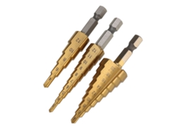 Conjunto de 3 brocas escalonadas titânio HSS com haste hexagonal 1/4'' peças aço encaixe (3 12/4 12/4 20 mm) | S/MARCA