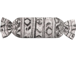 Almofada Cilíndrica Formato de Doce com Estampa Tribal Cinza 100 % Poliéster Ideal para Viagens, Casa e