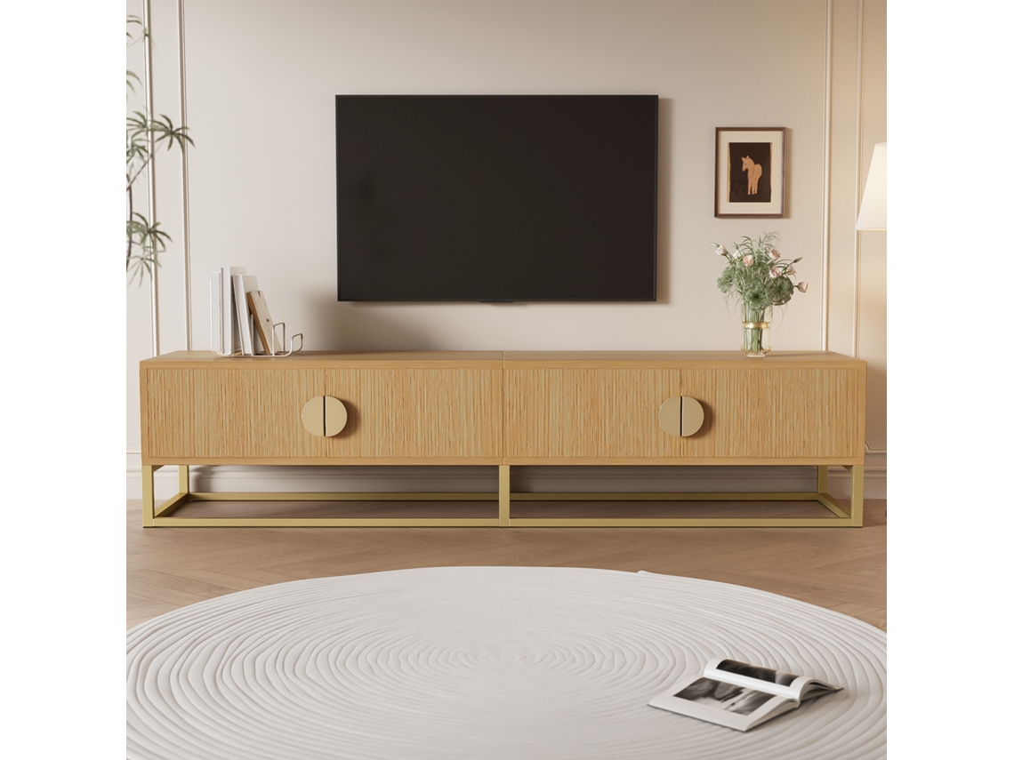 Armário De Tv De 180cm Com Textura Em Madeira Moderno E Elegante,4 Portas E Puxadores Arredondados Para A Sala De Jantar Mega Echo Trade Shop
