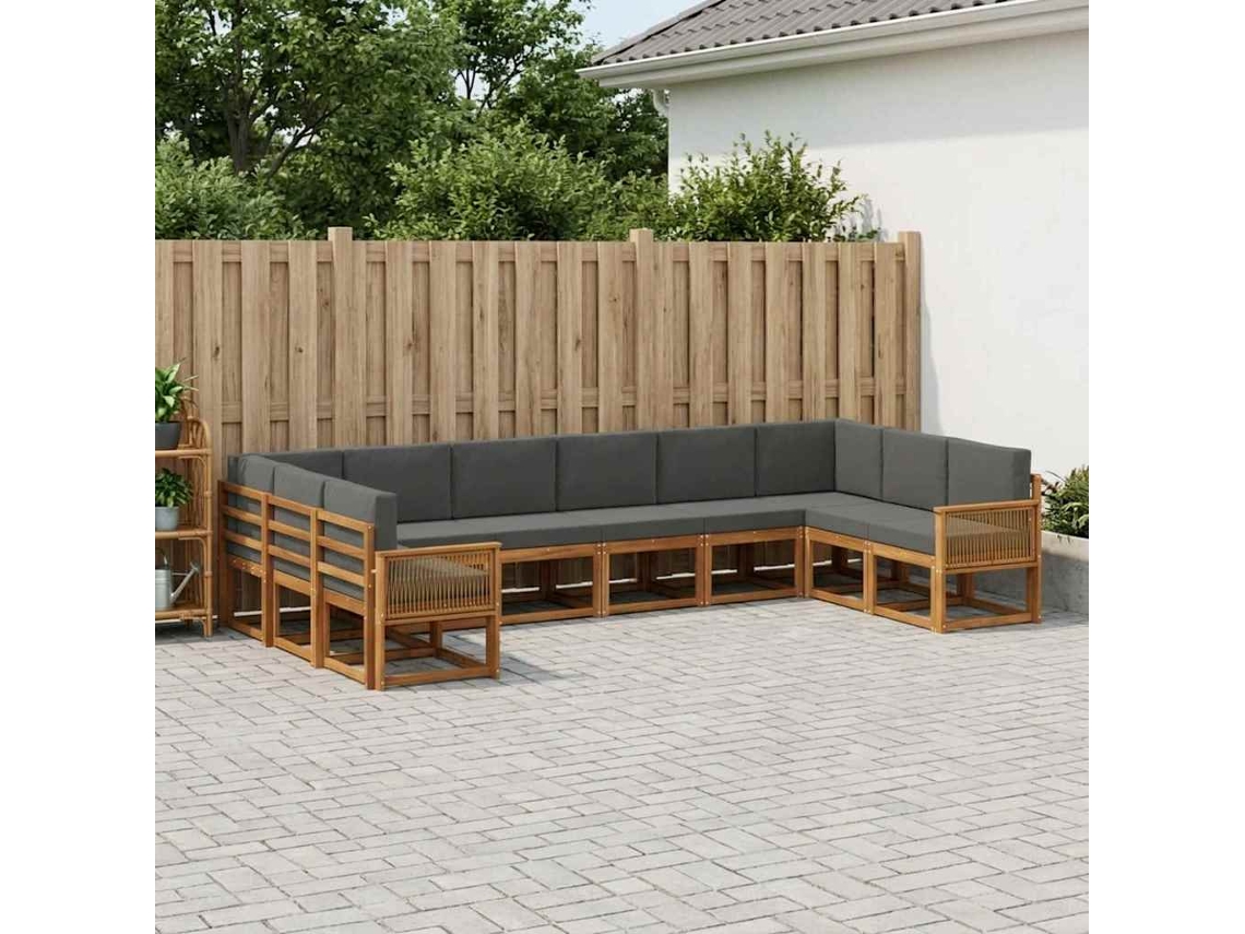 Vidaxl Conjunto De Sofás Para Exterior 10 Unid. Natural E Antracite