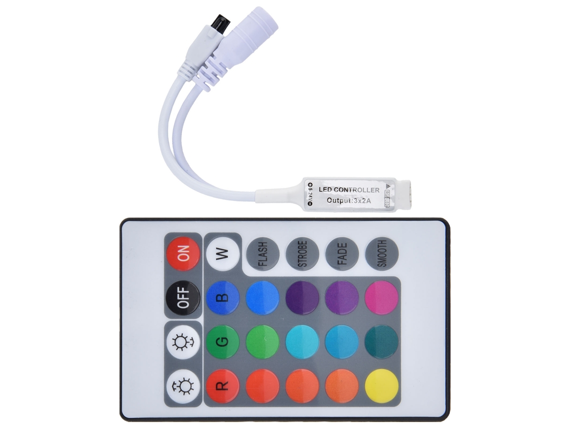 Controlador Led Rgb Sem Fios Laxiscreed 24 Teclas Infravermelho Com Regulação De Brilho E Múltiplas Cores