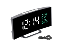Reloj Despertador Led Espejo Pantalla Curva Temperatur Humedad Modo Snooze 12/24h