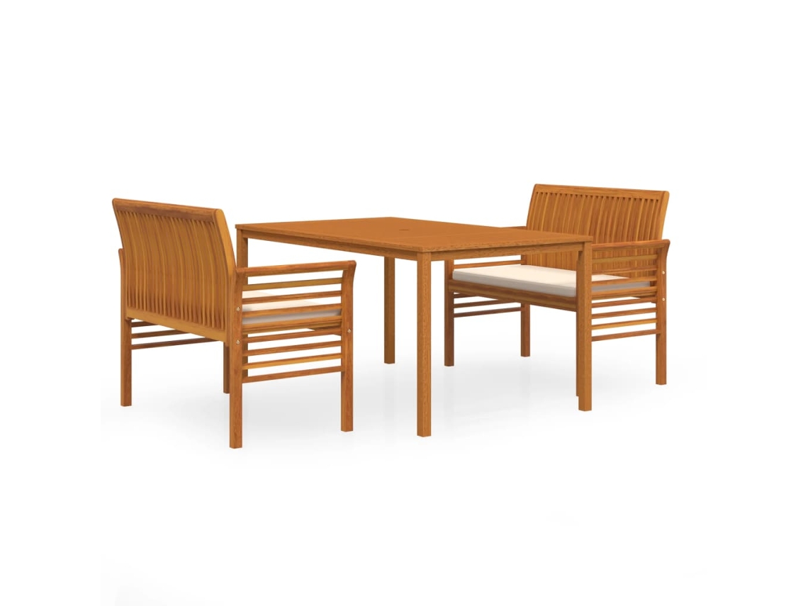 Conjunto 3 de jantar exterior c/ almofadões VIDAXL acácia maciça