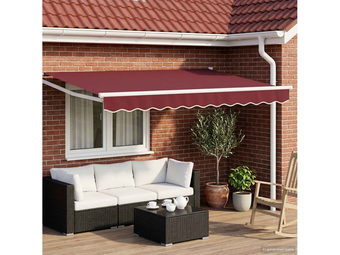 Vidaxl Toldo Retrátil Manual Com Leds Bordô E Branco 3,5 X 2 M