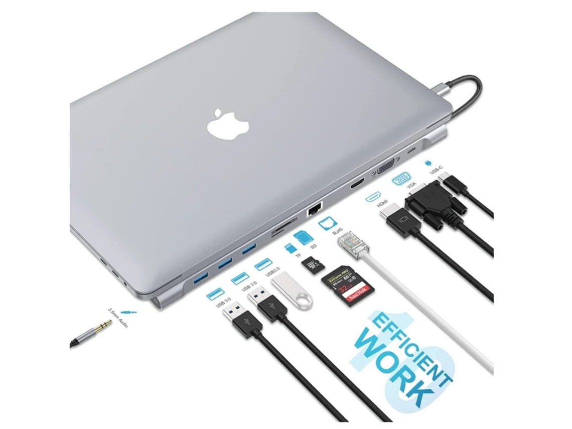 10 Em 1 Usb C Docking Station Dual Display Laptop Usb C Docking Station Usb C Hub Dock Para Macbook E Windows Cinza Bestvite
