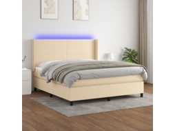 Vidaxl Cama Box Spring C/ Colchão E Led 160x200 Cm Tecido Cor Creme