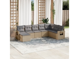 Vidaxl 8 Pcs Conjunto De Sofás P/ Jardim Com Almofadões Vime Pe Bege