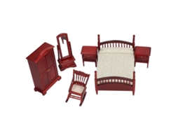 Mali 6pcs Conjunto Mobília de Quarto em Miniatura de Madeira Vintage para Casinha de Bonecas 1:12