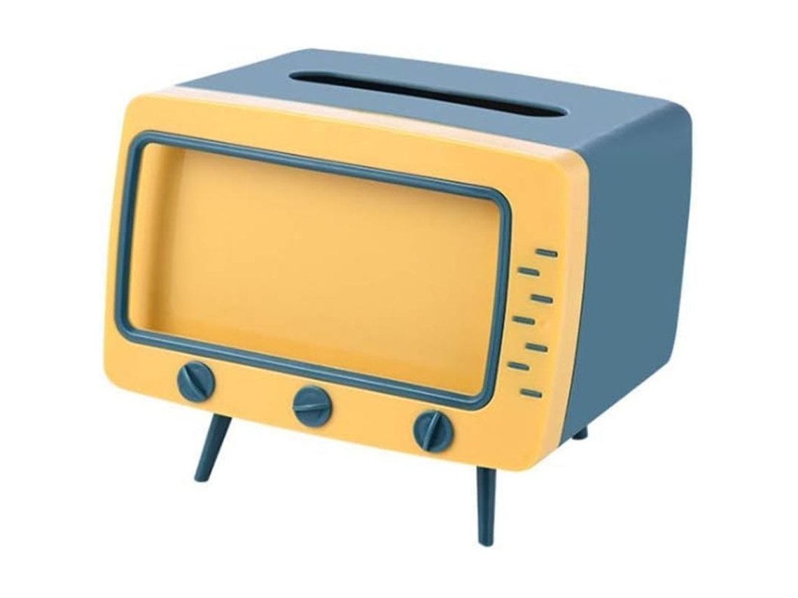 Caixa de Papel Higiênico com Suporte para Controle Remoto e Celular, Forma de TV Vintage, Azul