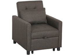 Sofá Cama Individual Poltrona Com 4 Rodas Encosto Reclinável Almofada Extra E Assento Acolchoado 69x82,5x84 Cm Cinzento