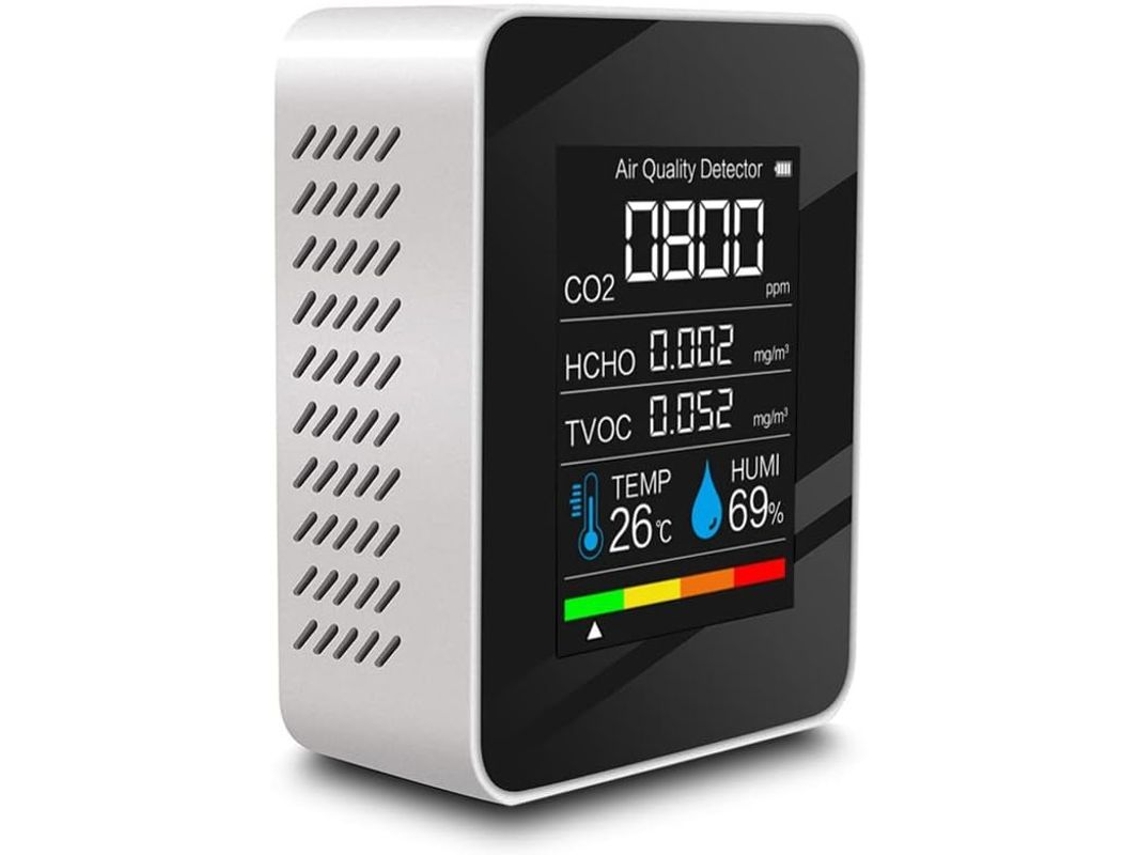 Detector de Qualidade do Ar, Co2, Tvoc, Hcho, Temperatura, Umidade, com Tela LCD, Branco