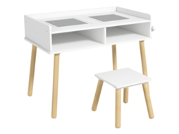 Conjunto Mesa Infantil Com Bancada De Blocos E Rolo De Papel Cinza, Mesa De Atividades