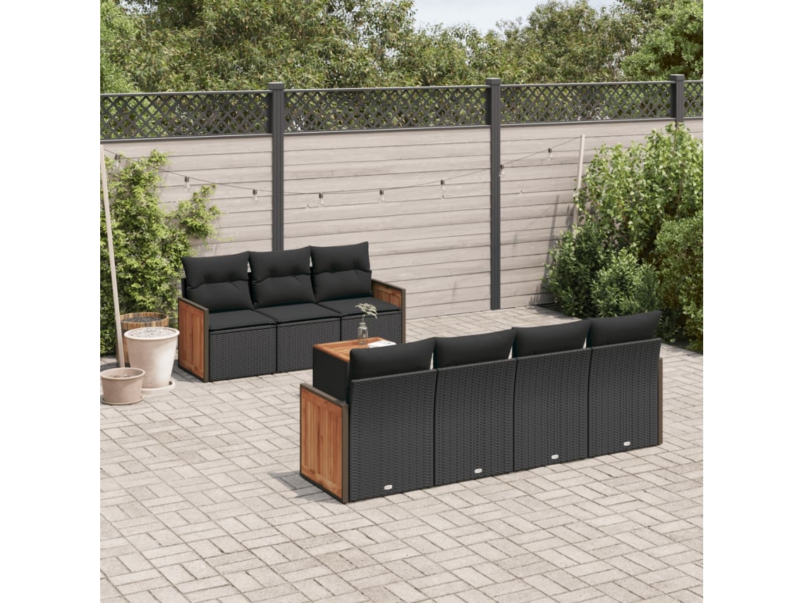 Vidaxl 8 Pcs Conjunto Sofás De Jardim Com Almofadões Vime Pe Preto