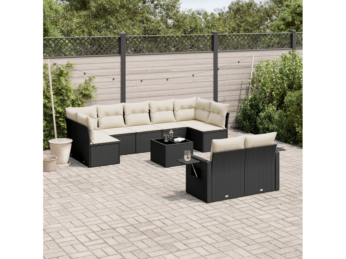 Vidaxl 10 Pcs Conjunto Sofás De Jardim C/ Almofadões Vime Pe Preto