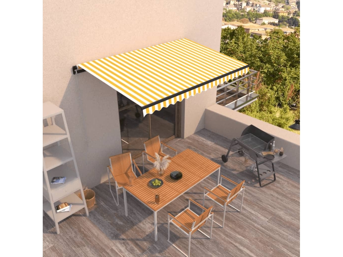 Vidaxl Toldo Retrátil Manual 450x350 Cm Amarelo E Branco