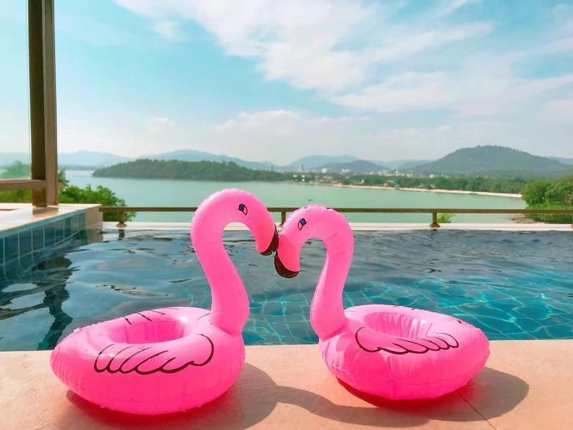 Porta-copos | Piscina | Inflável | 3 Peças | Flamingo