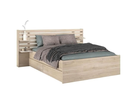 Cama de Adulto Escale 160 X 200 Cm Roble Japonés 2 Cajones Cabecero 222 8 X 98 2 X 216 8 Cm PARISOT